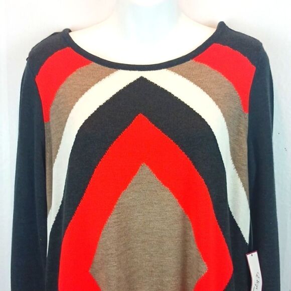 Eliza J long sleeve scoop neck  shift sweater dress with diamond pattern (large) - Picture 3 of 11